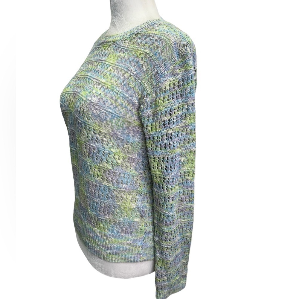 Black Tape Open-Stitch Green Blue Pullover Crew Neck Sweater Size S - Picture 7 of 12